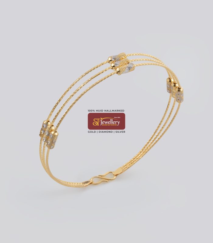 Lightweight gold bangle with floral diamond design – best lightweight gold jewellery from ST Jewellery Manufacturers, Thrissur Kerala