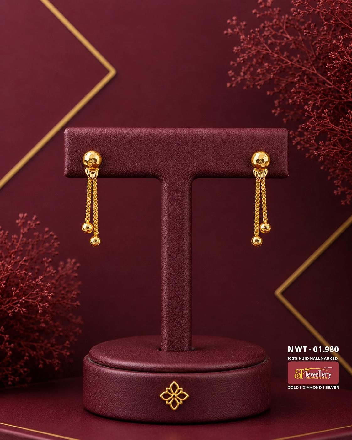 Minimalist gold chain drop earrings featuring polished gold ball studs with elegant double chain tassels, perfect for daily wear, office wear, and festive occasions.